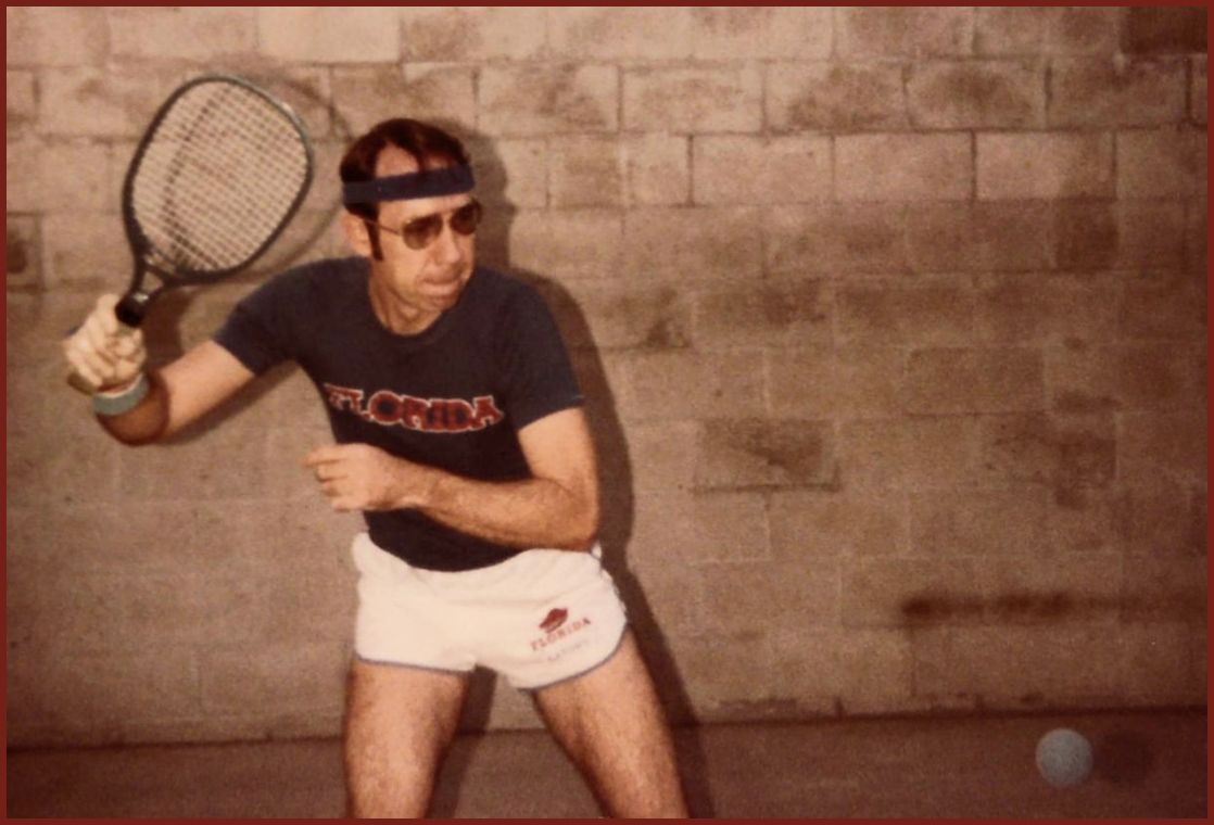 Gordon playing racquetball in 1982